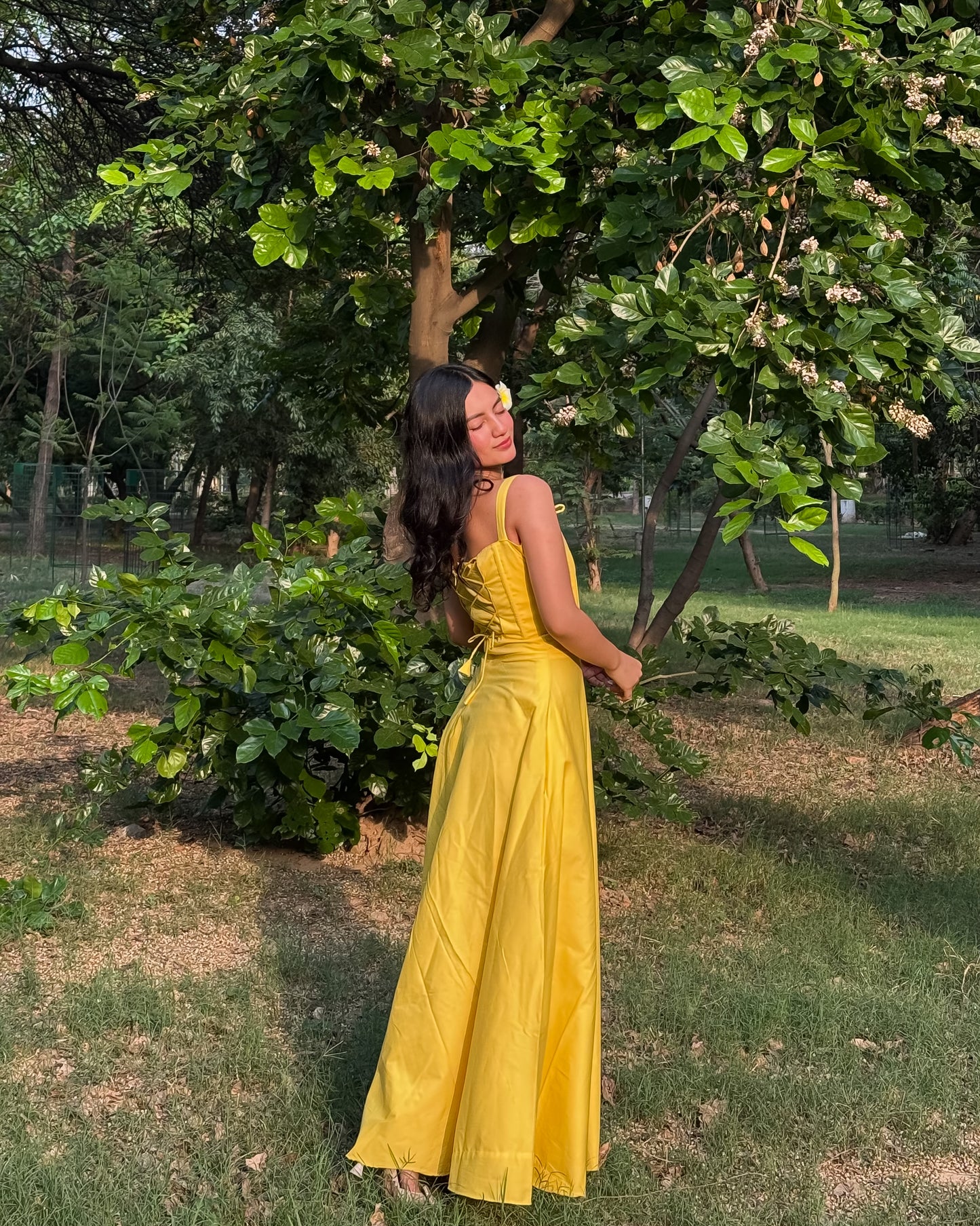 Yellow corset top and dress set