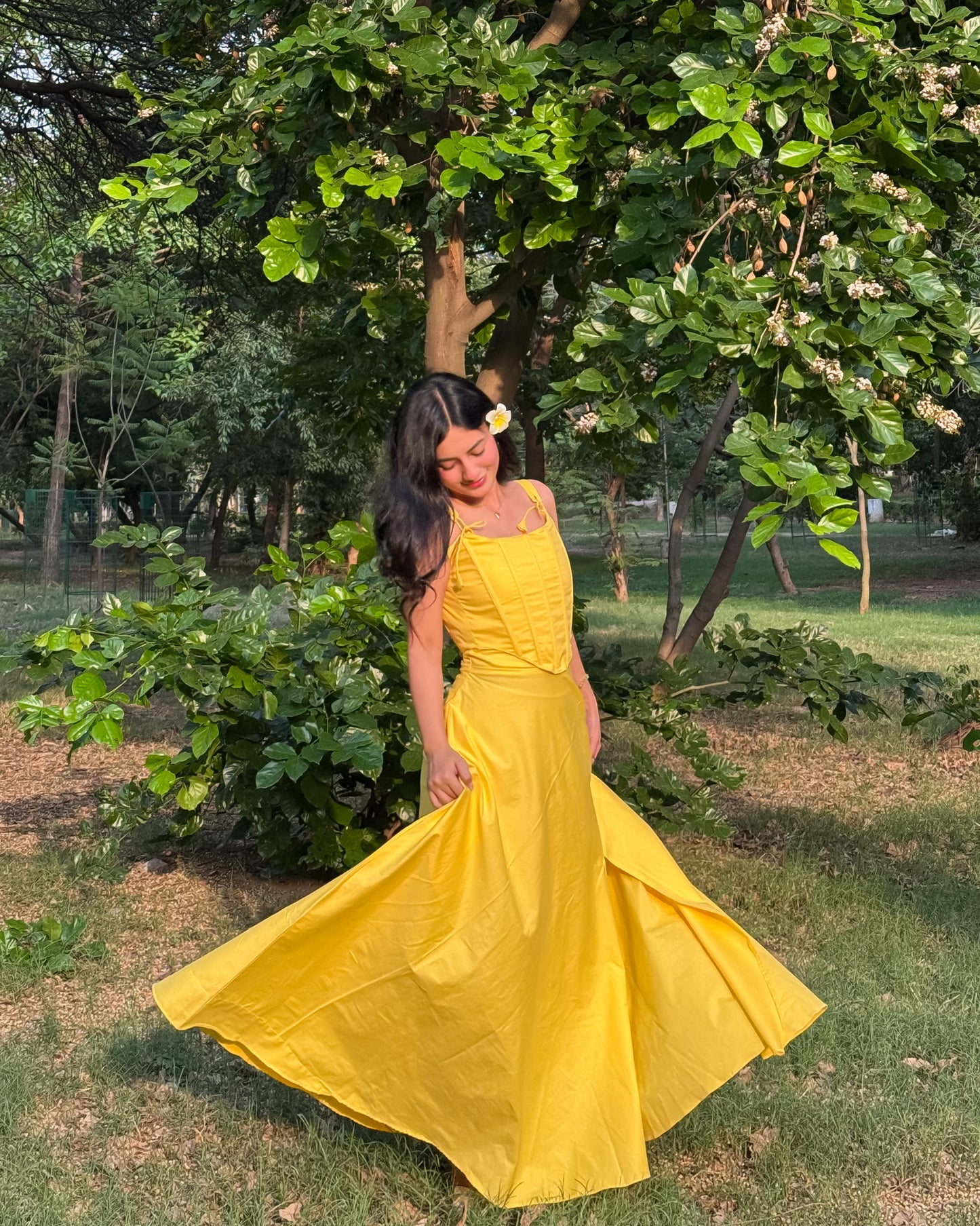 Yellow corset top and dress set