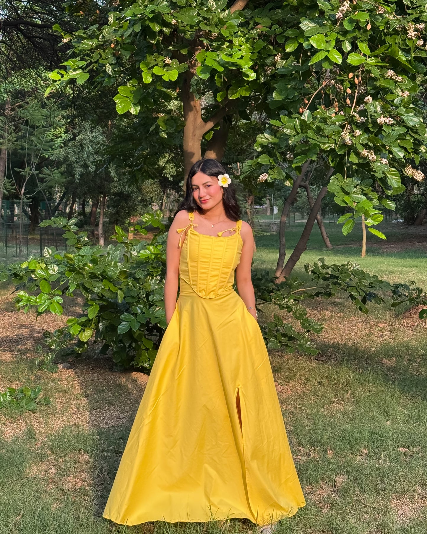 Yellow corset top and dress set