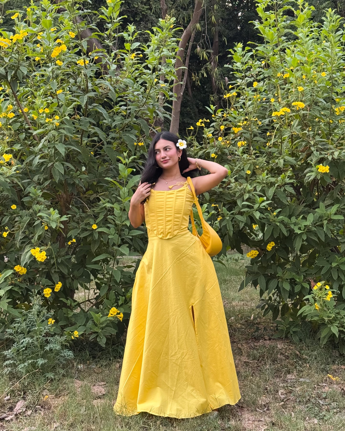 Yellow corset top and dress set