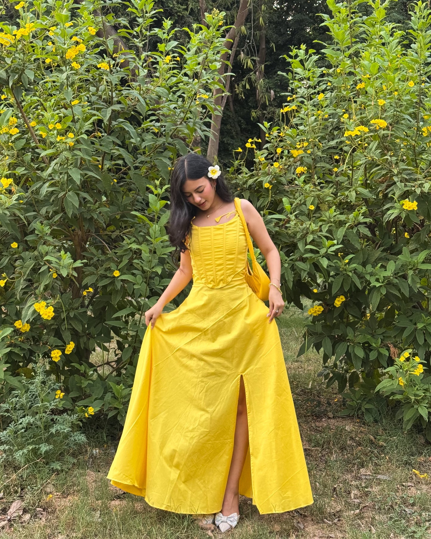 Yellow corset top and dress set