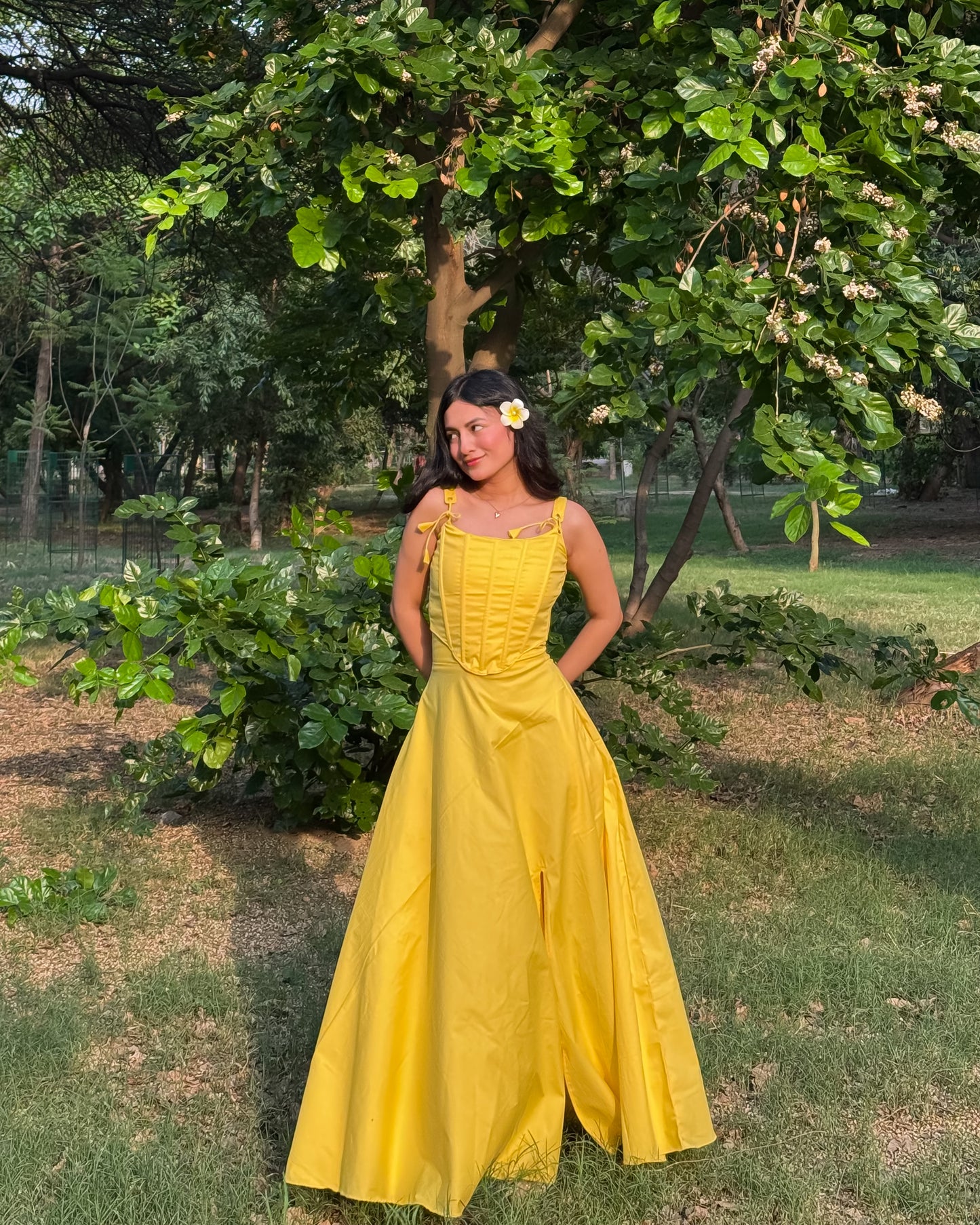 Yellow corset top and dress set