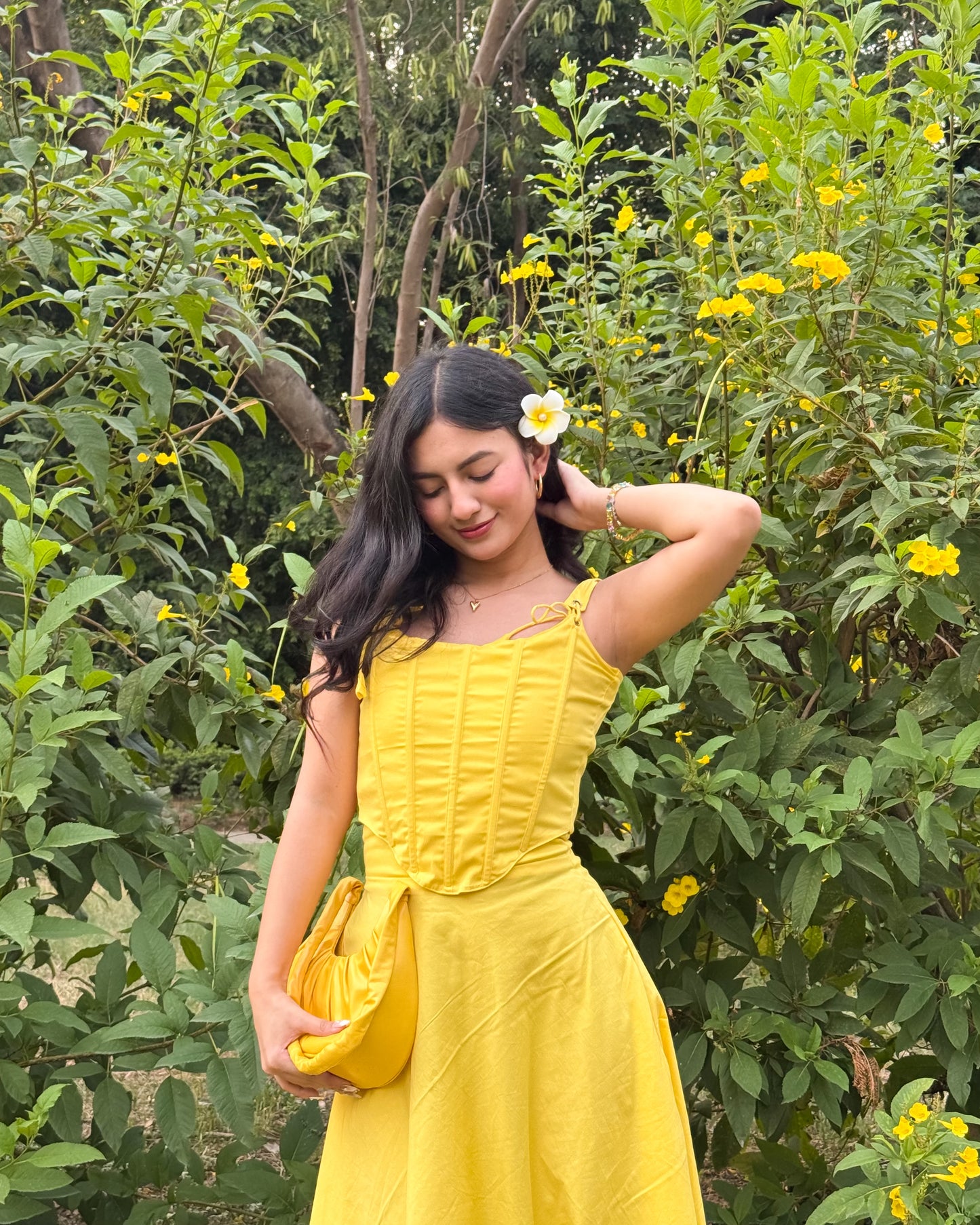 Yellow corset top and dress set