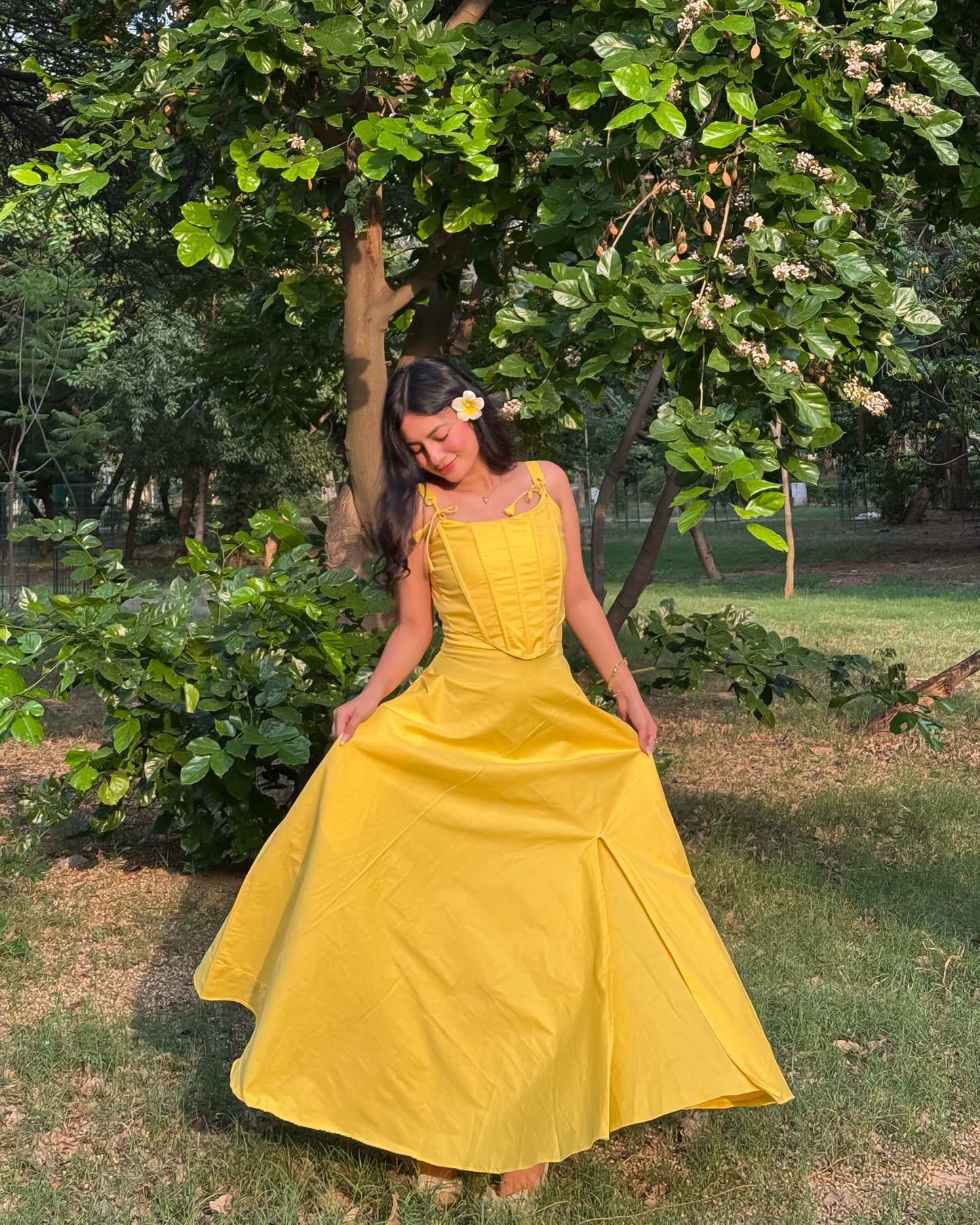 Yellow corset top and dress set