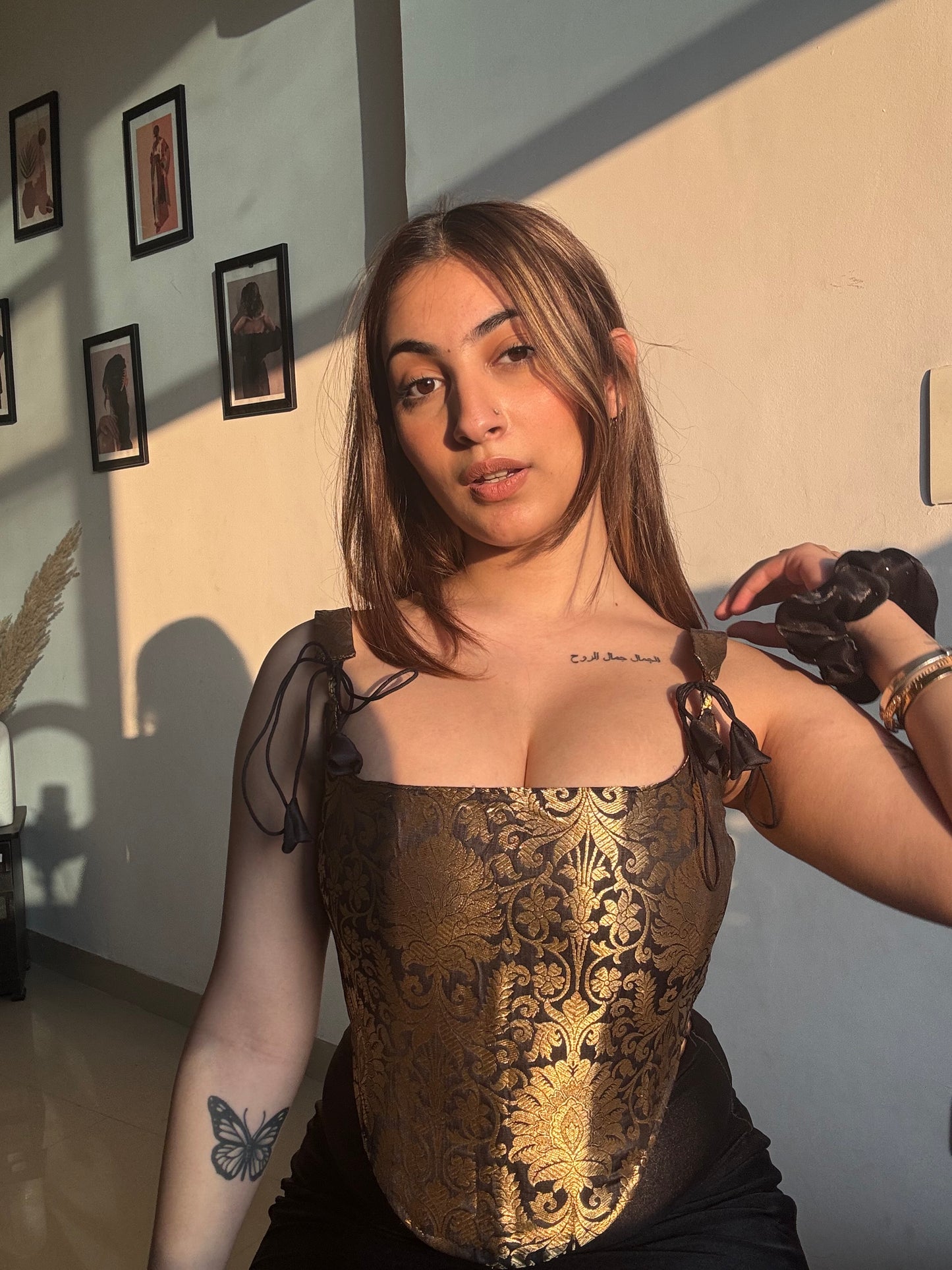 Golden black Banarasi top