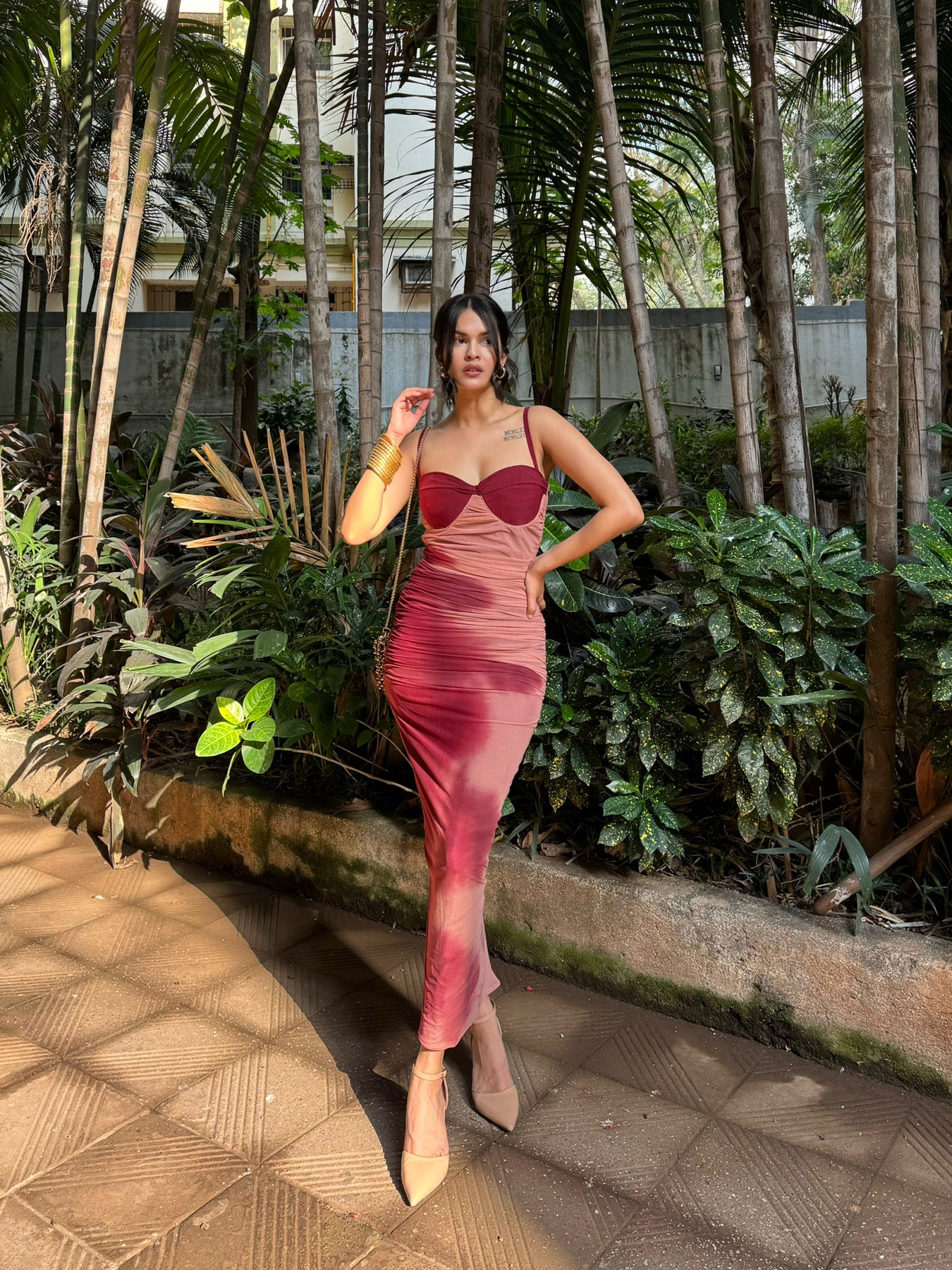 long bodycon ruched dress Ruched Bodycon Maxi Dress(MS219) olive green / XXL