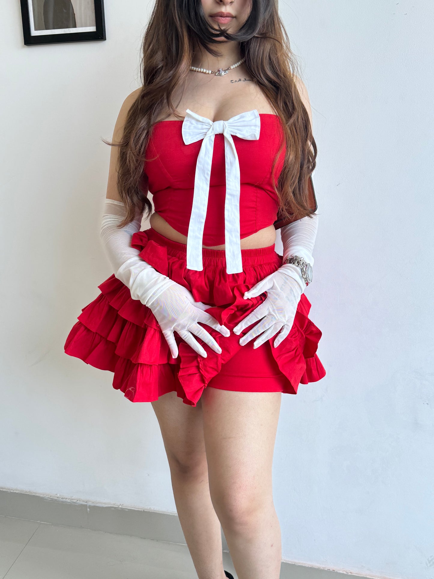 Red bow co ord