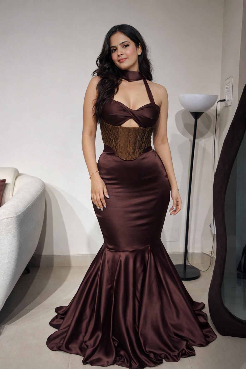 Brown mehfil with skirt