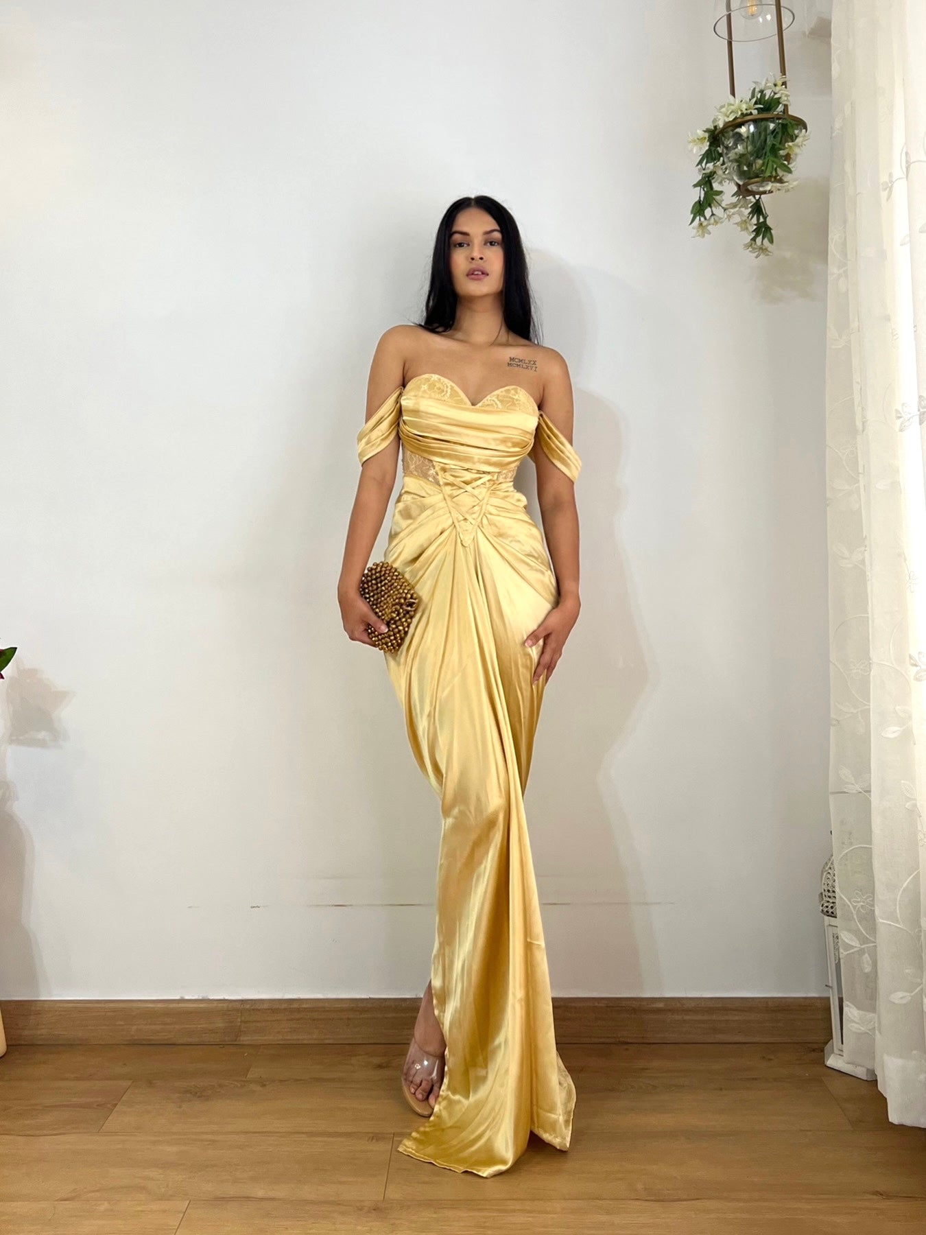 Gold drape dress