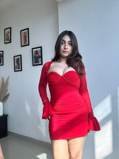 Red ruched dress