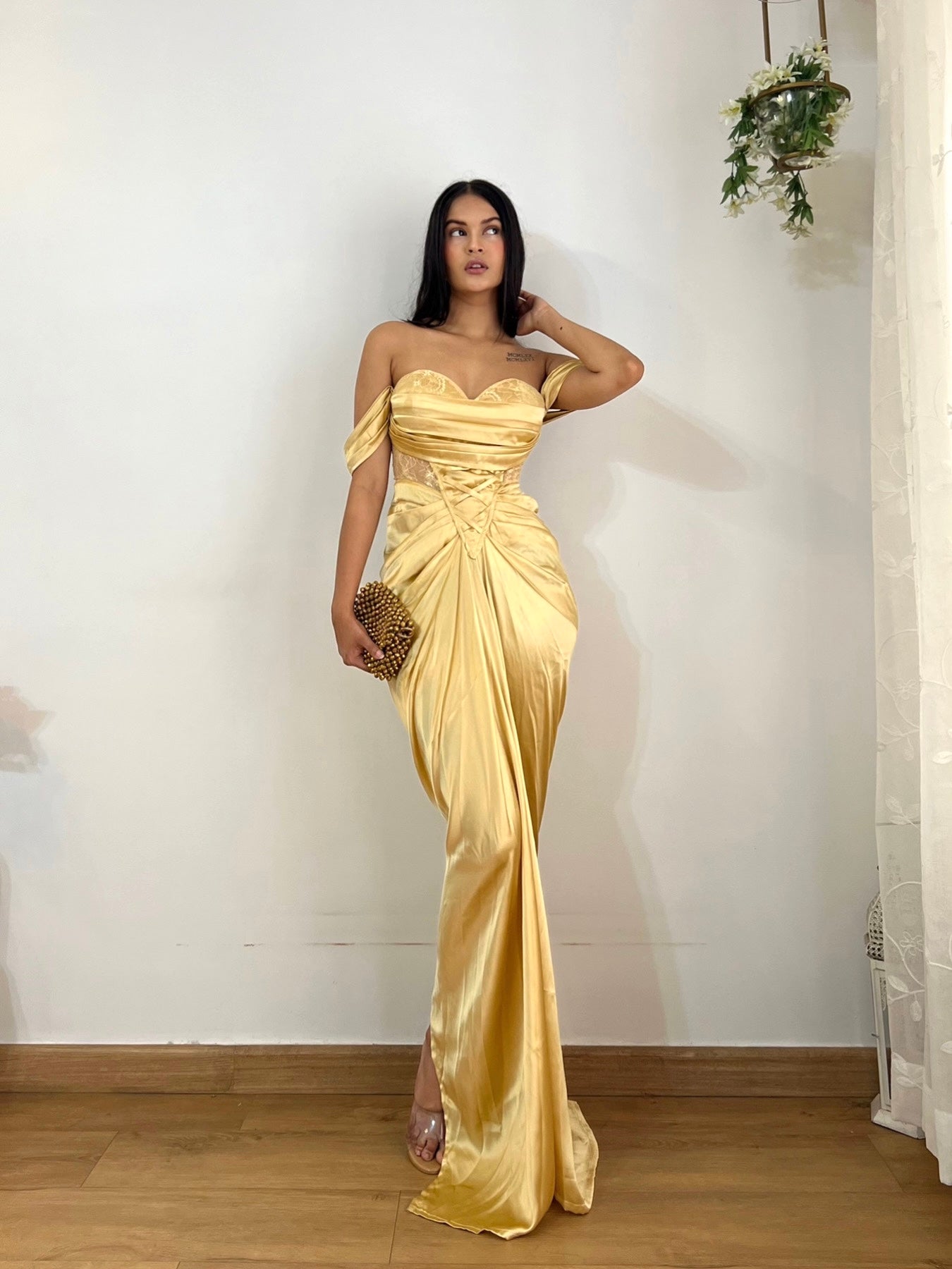 Gold drape dress