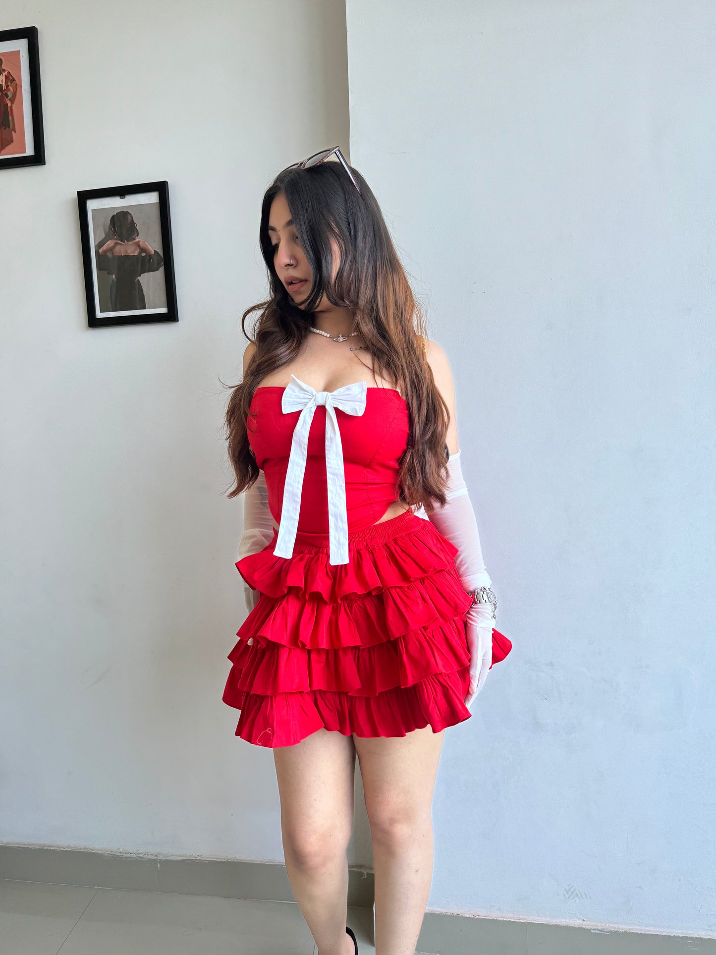 Red bow co ord