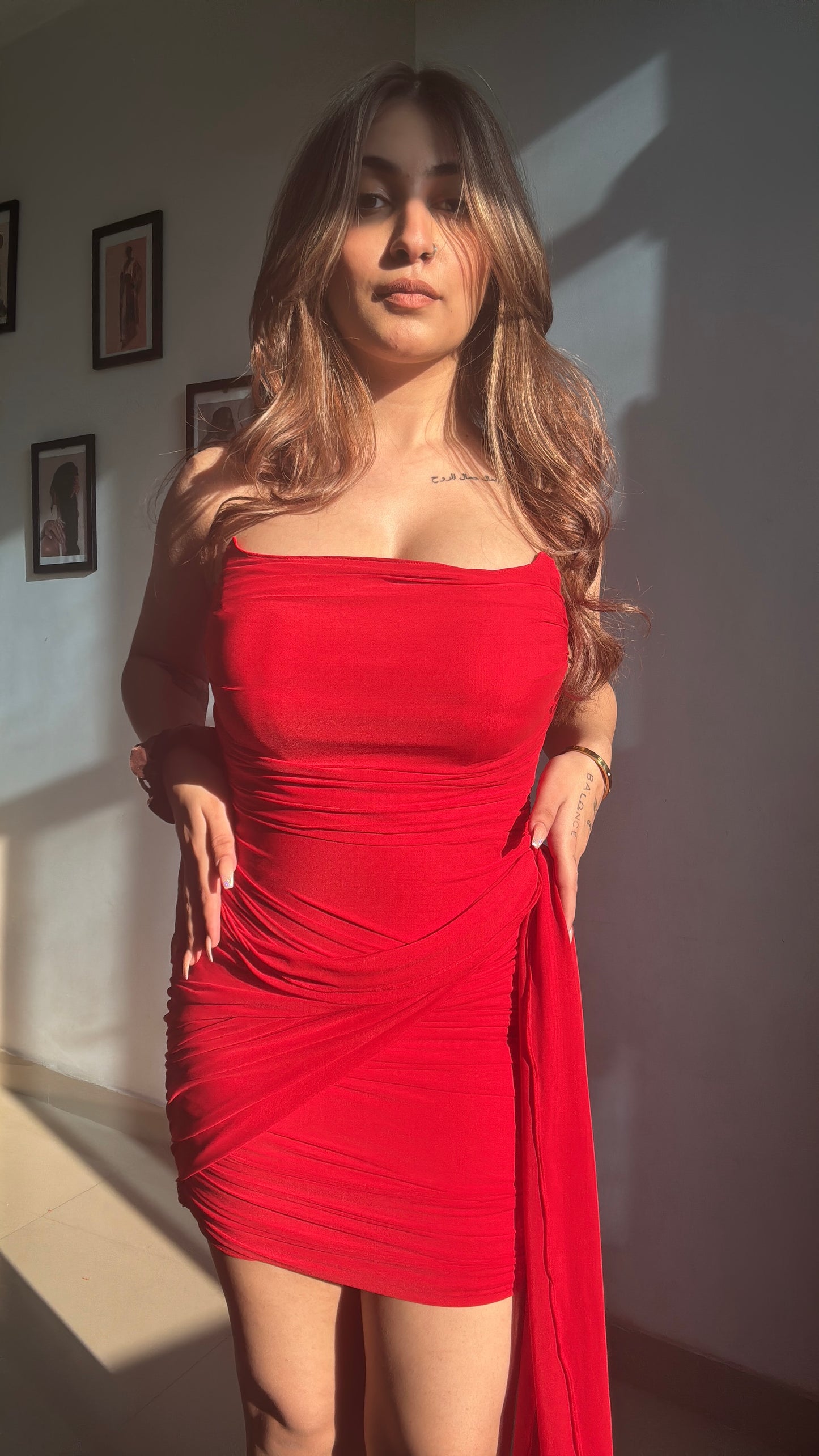 Drape red dress