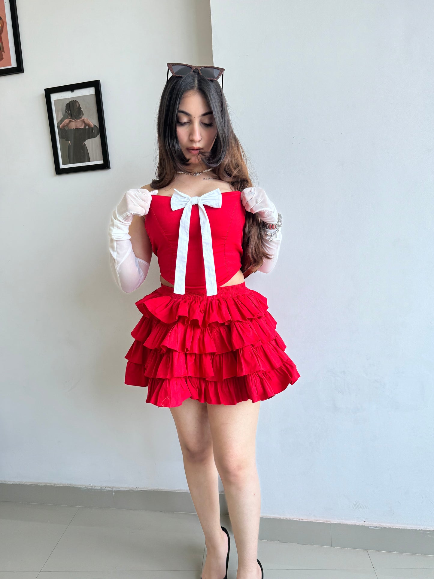 Red bow co ord