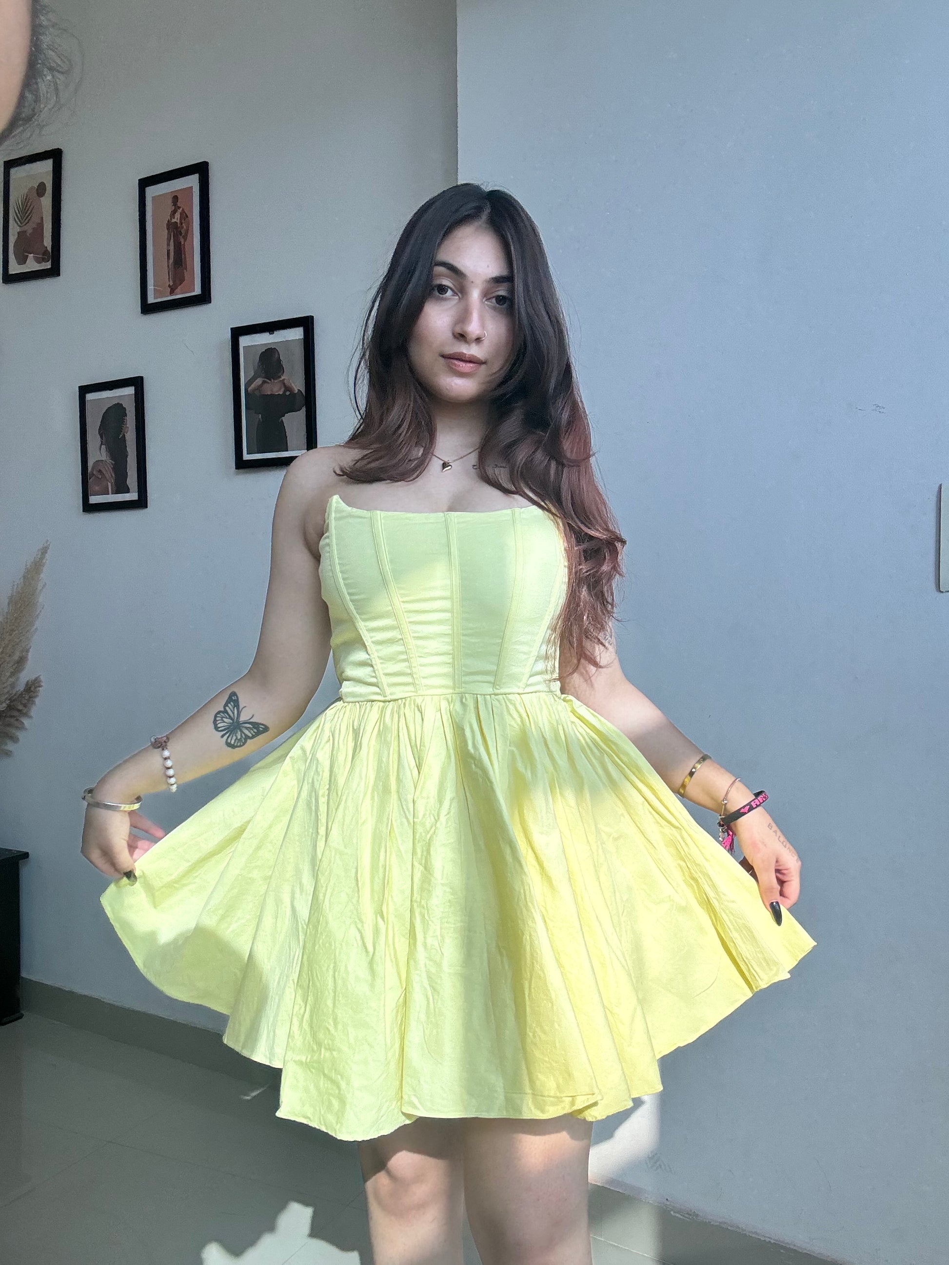 Butter yellow corset mini dress