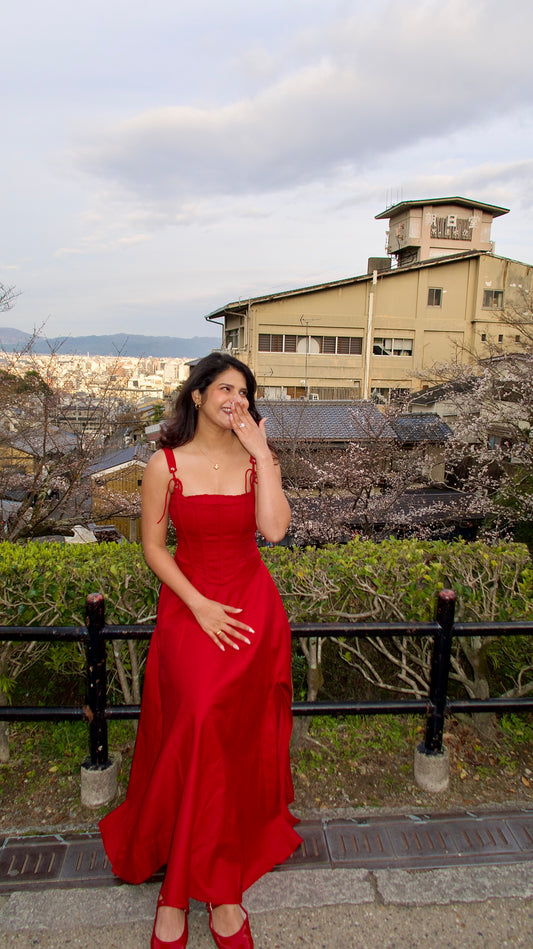Red corset top and dress set