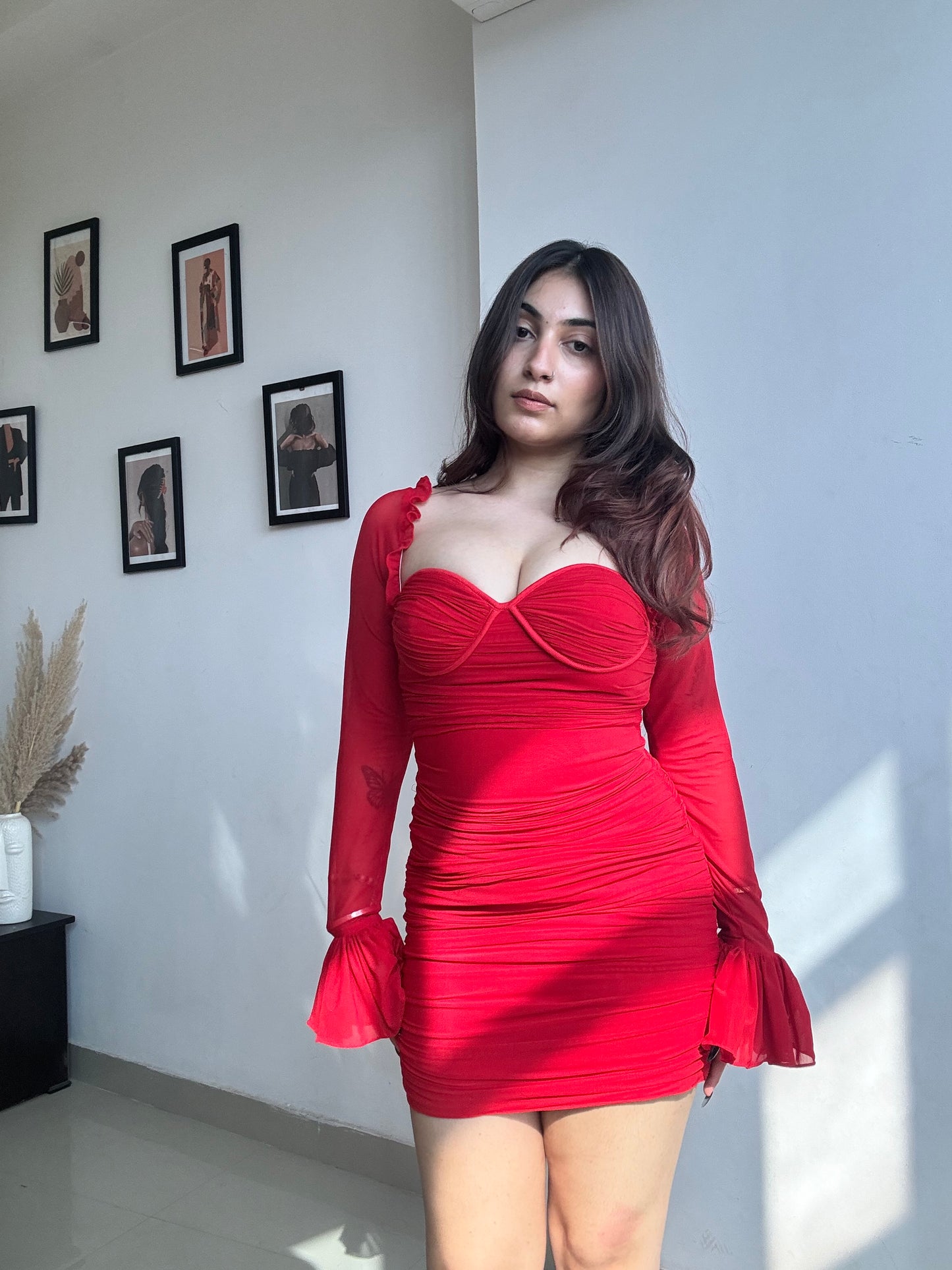 Red ruched dress