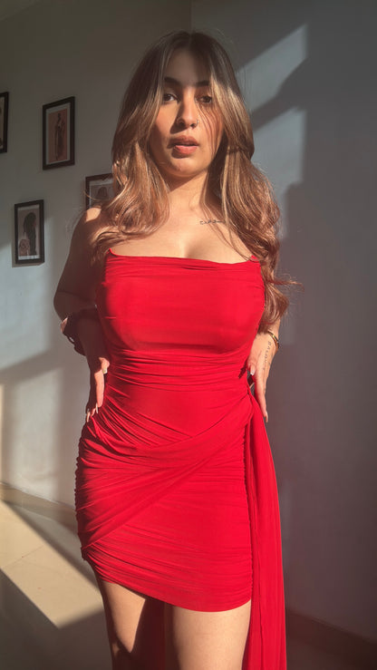 Drape red dress