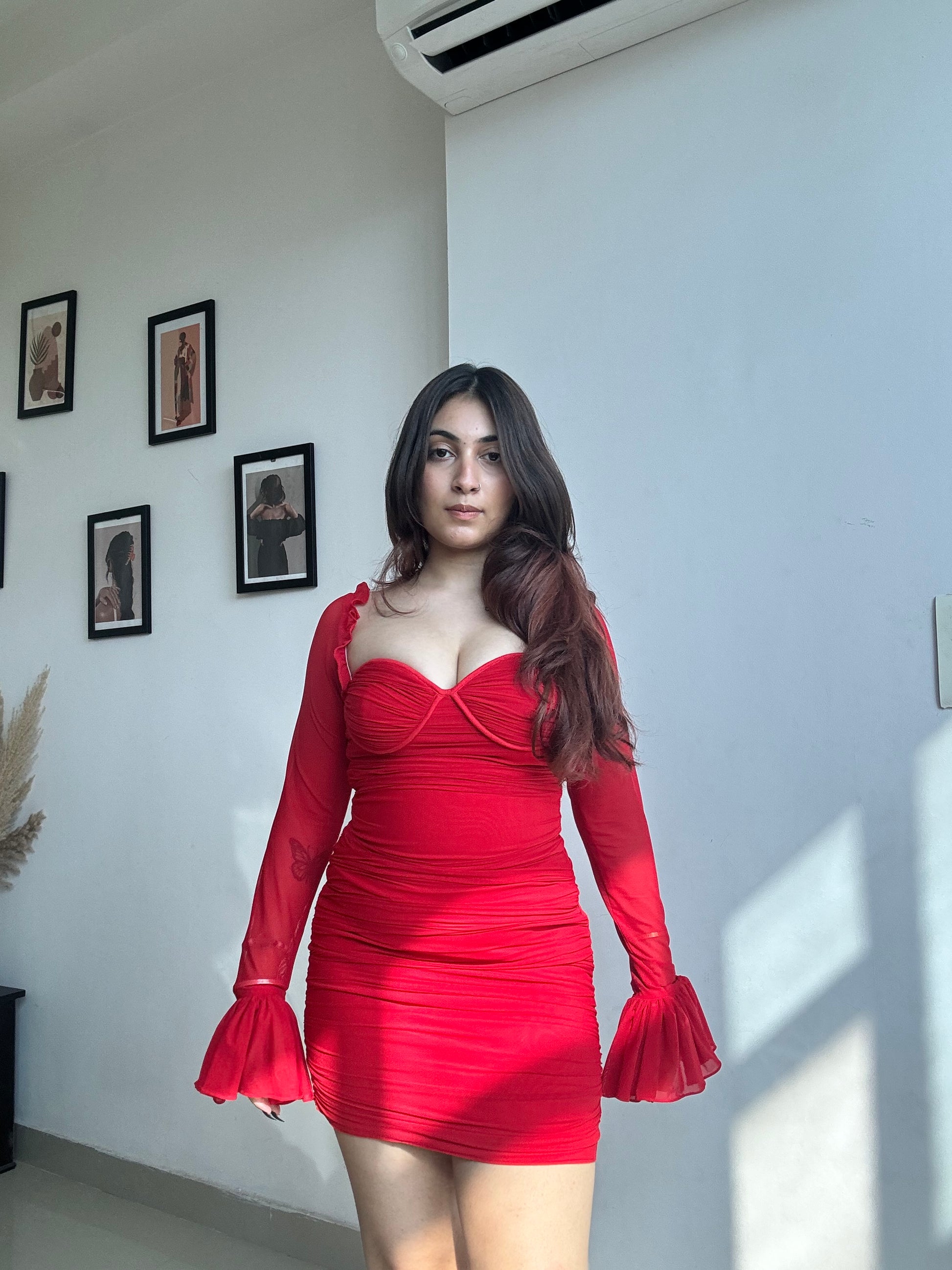 Red ruched dress