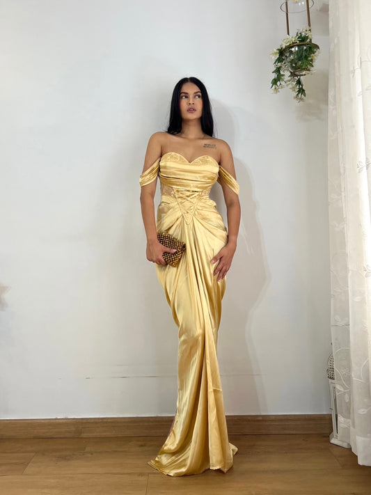 Gold drape dress