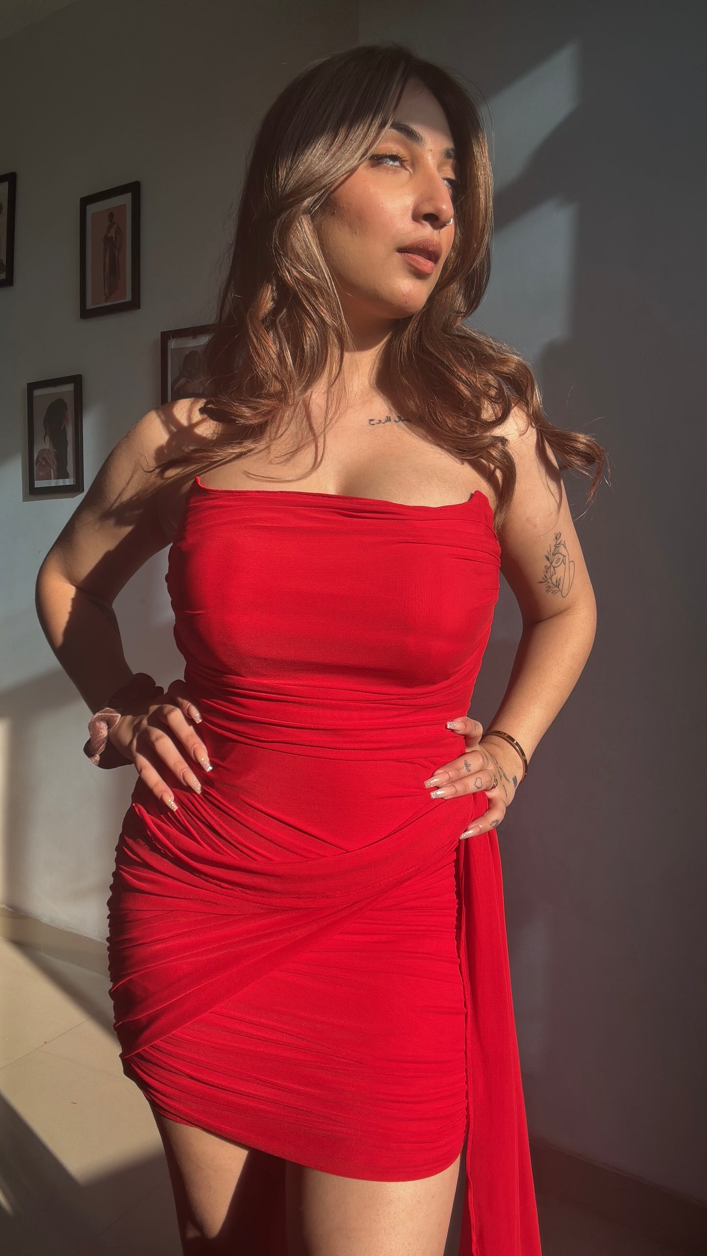 Drape red dress