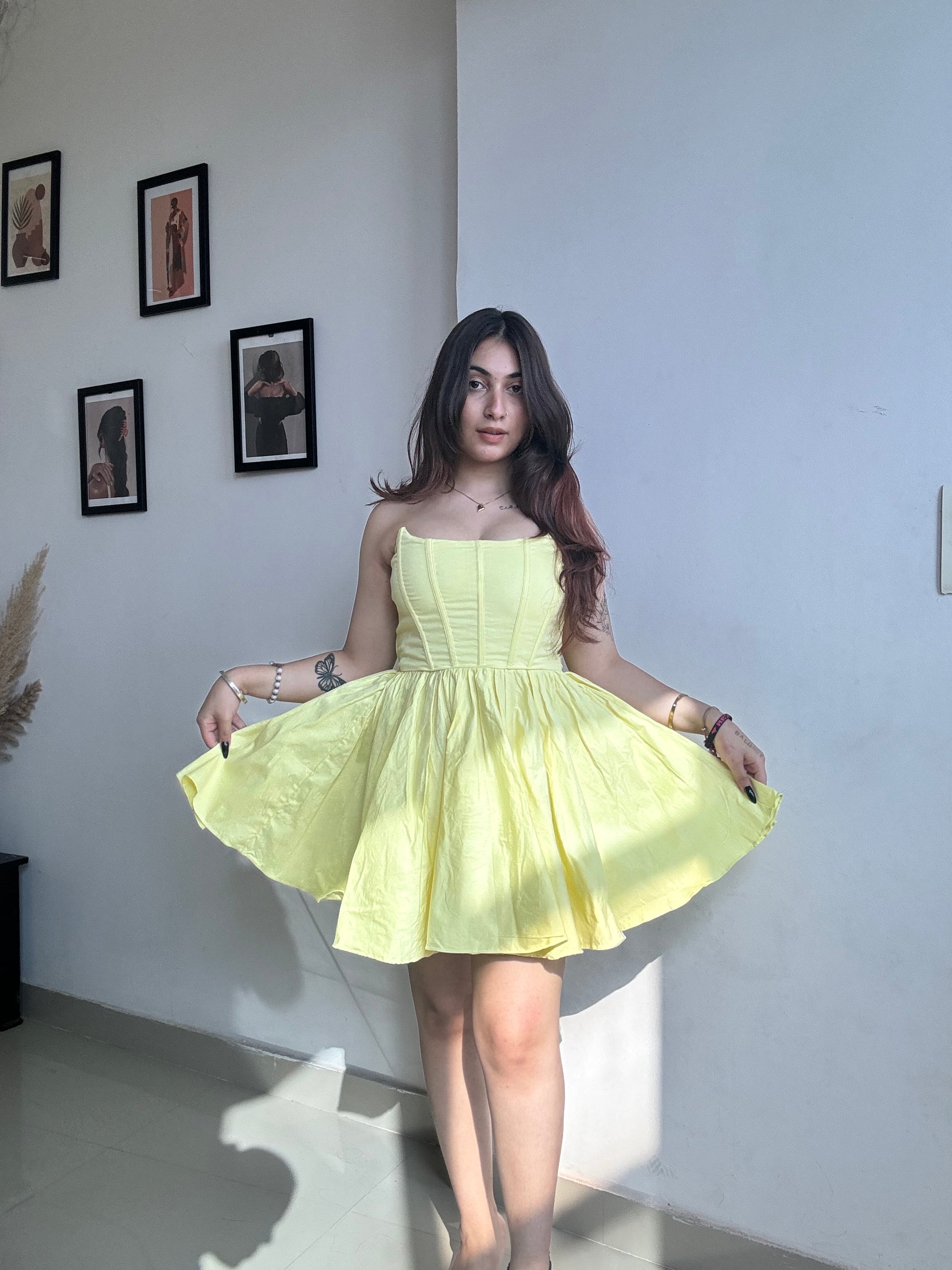 Butter yellow corset mini dress