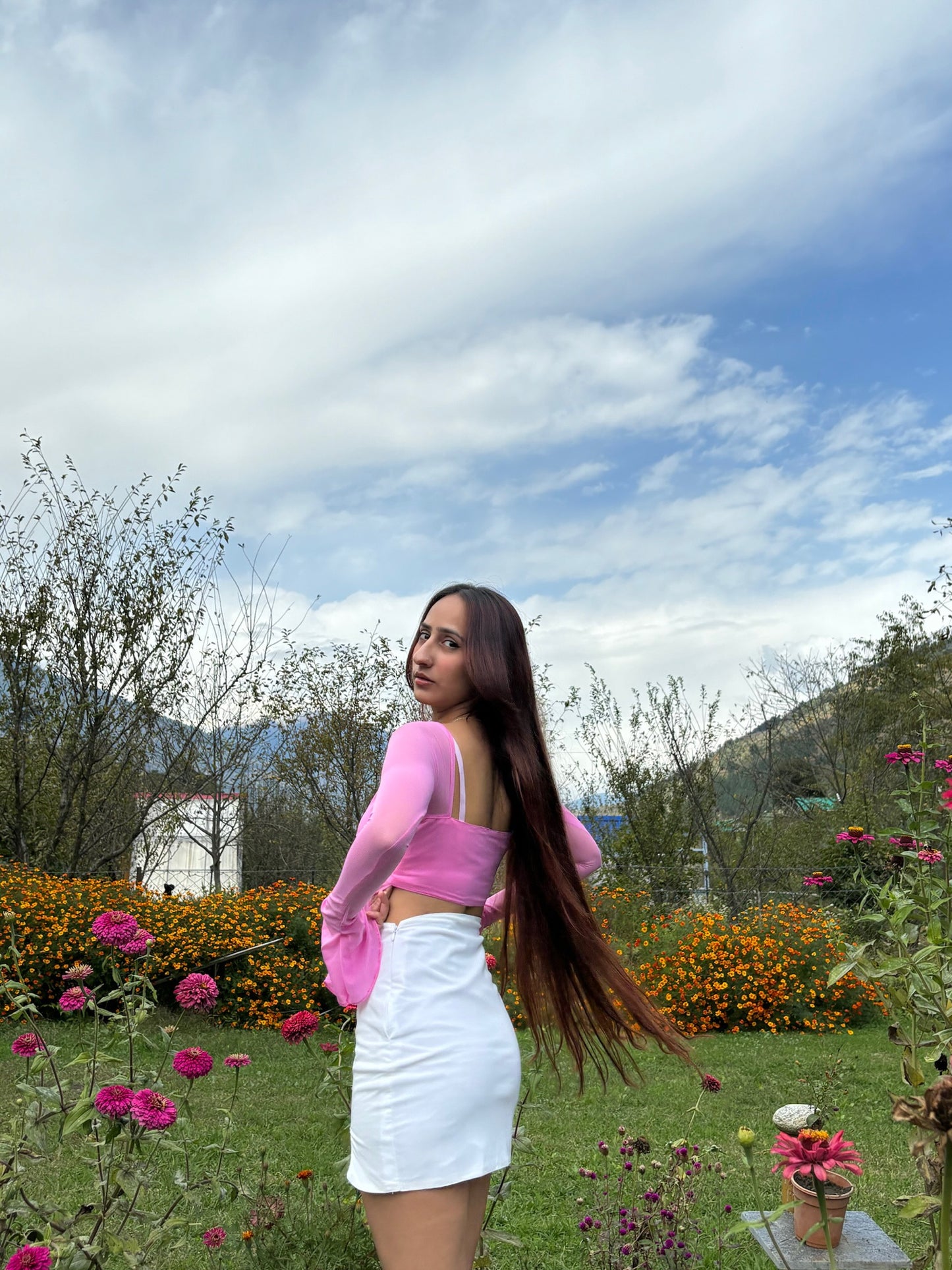 Pink ruffle top