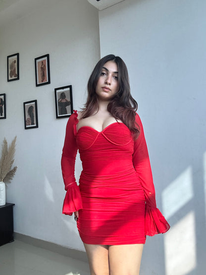 Red ruched dress