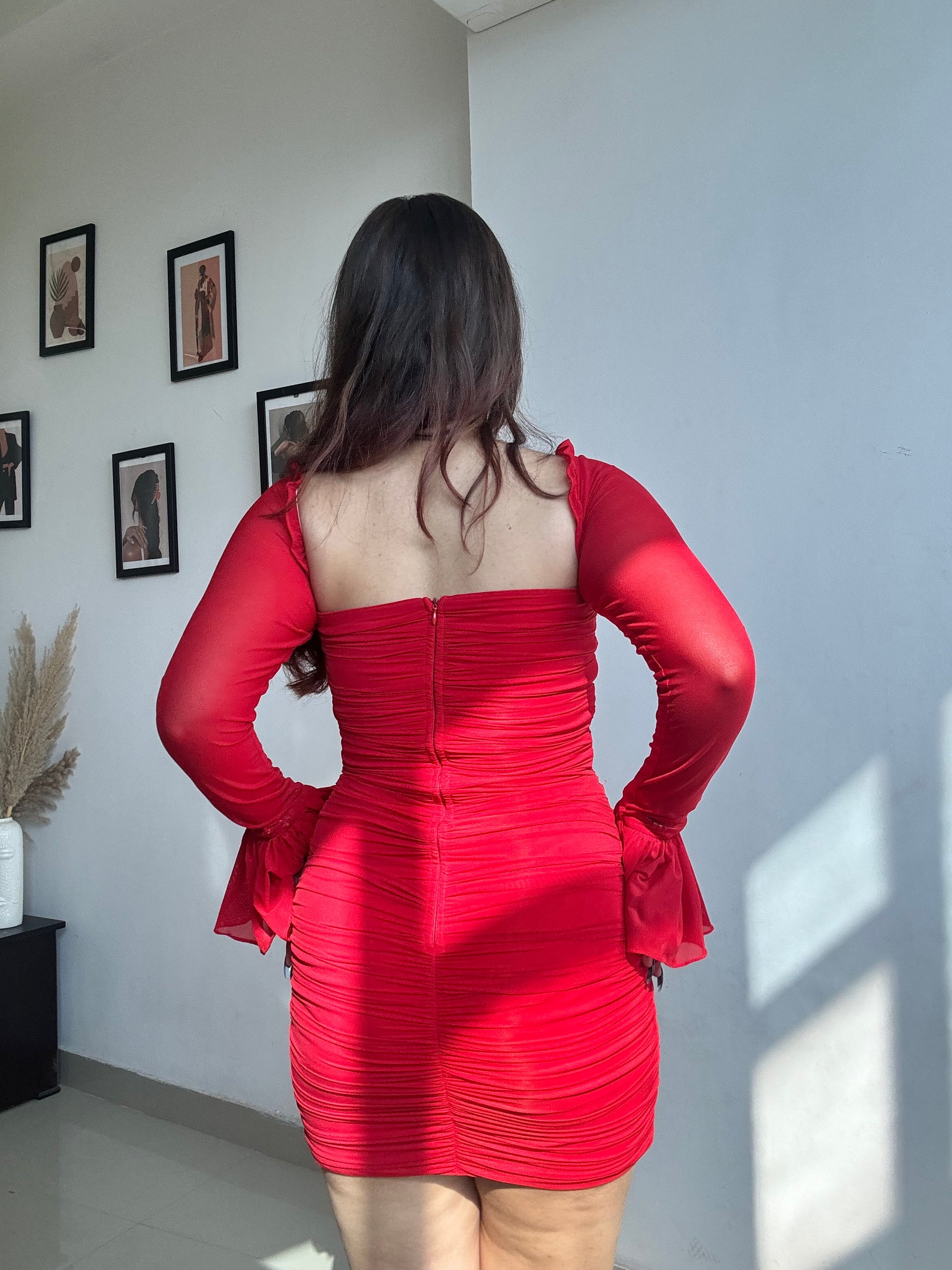 Red ruched dress