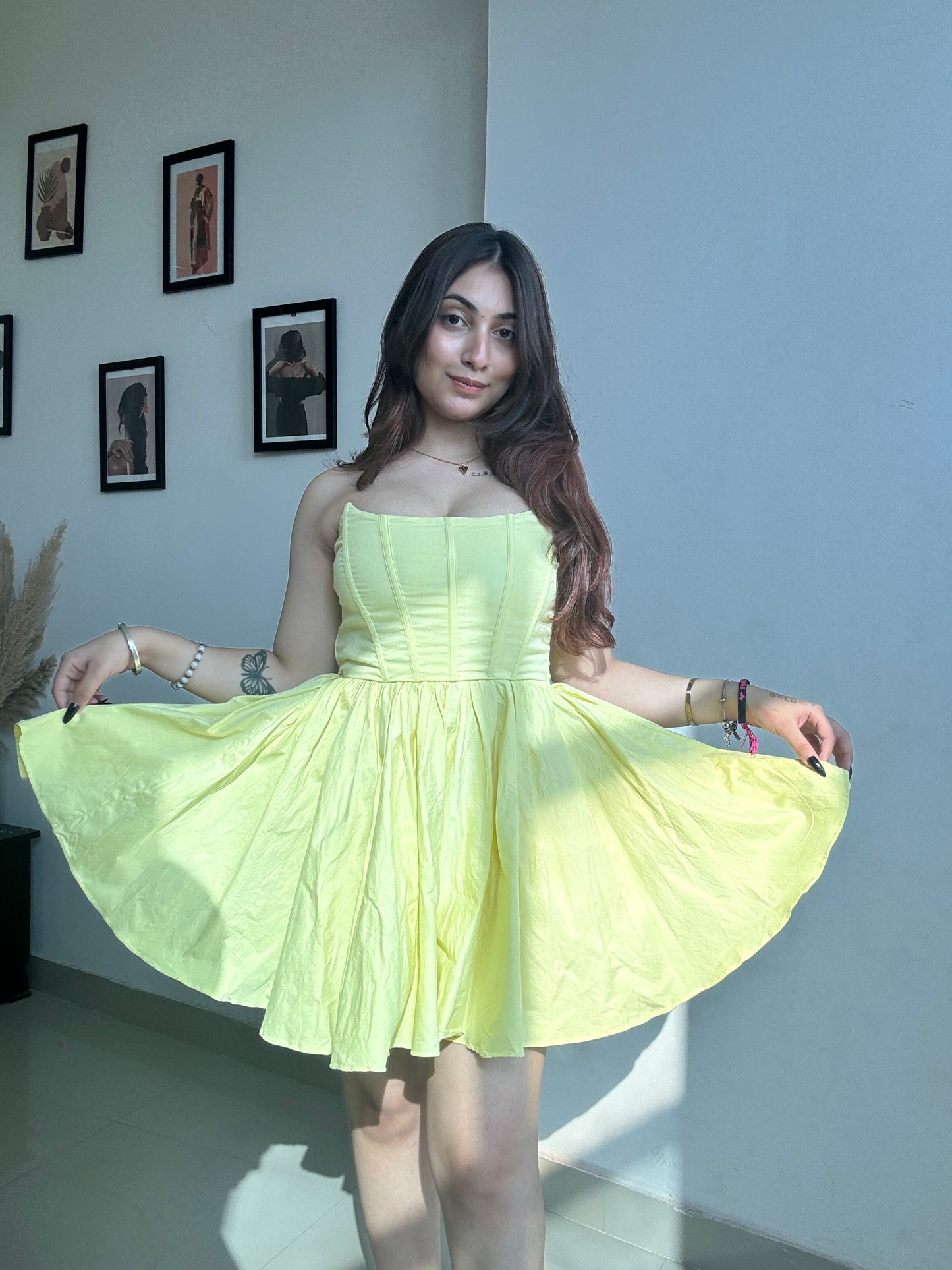 Butter yellow corset mini dress