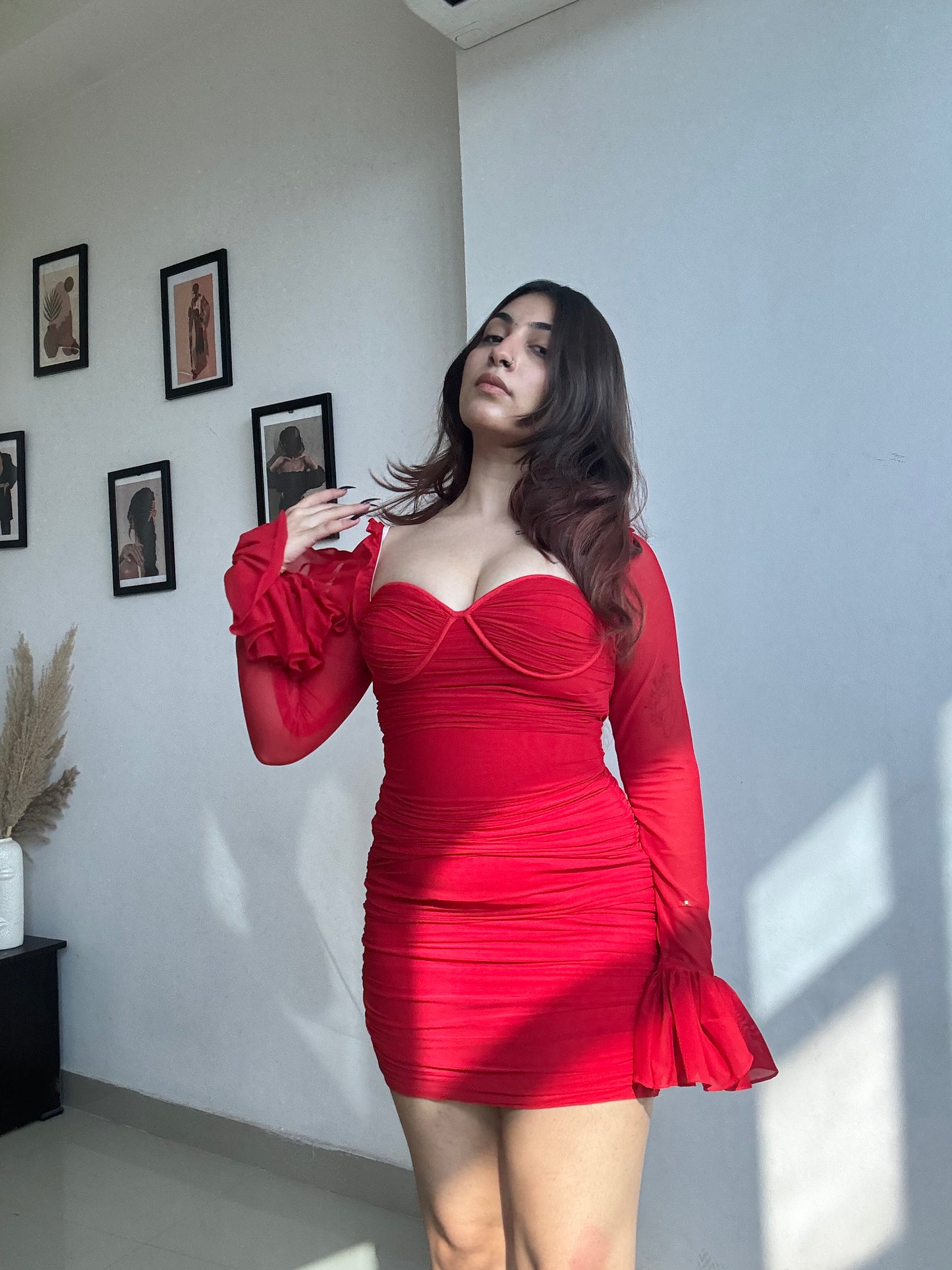 Red ruched dress