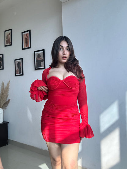 Red ruched dress