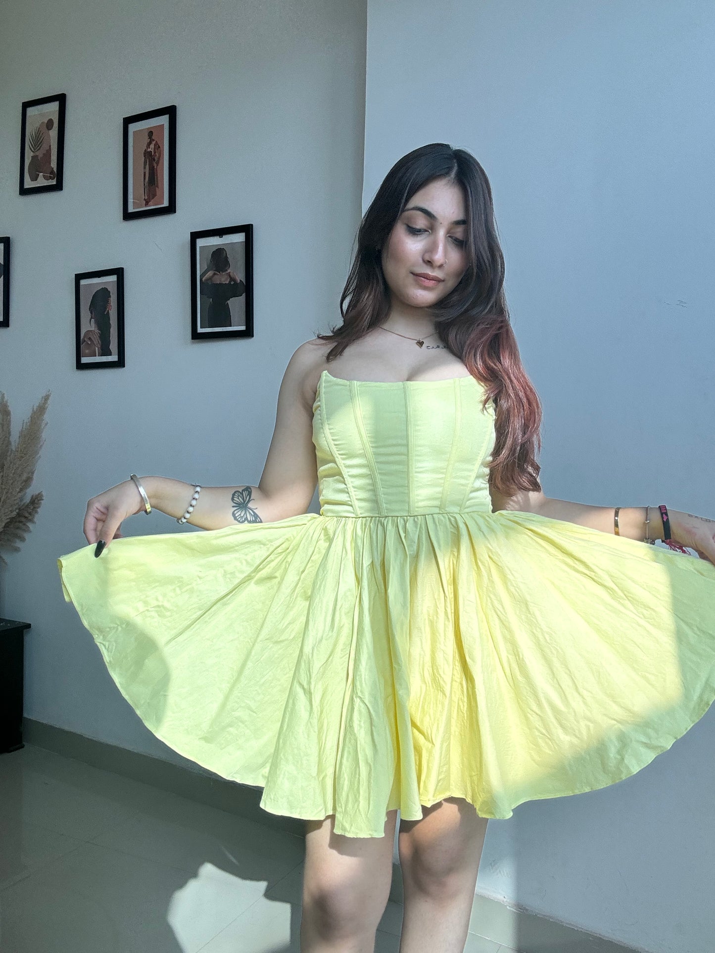 Butter yellow corset mini dress