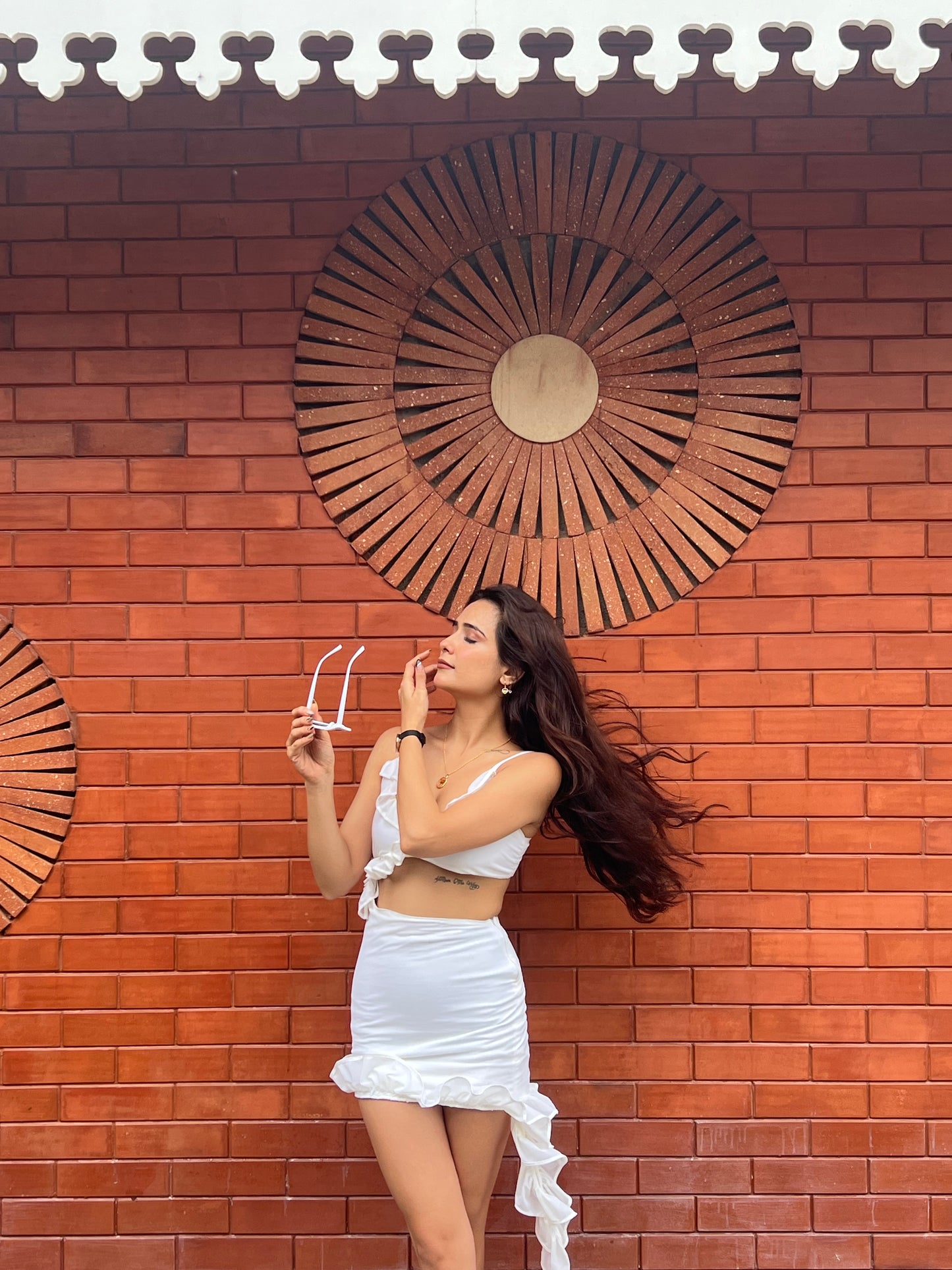 White ruffle mini dress