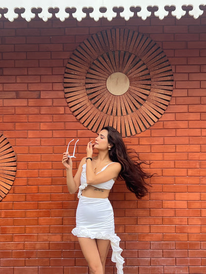 White ruffle mini dress