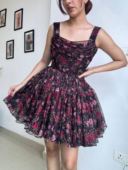 Floral black mini dress