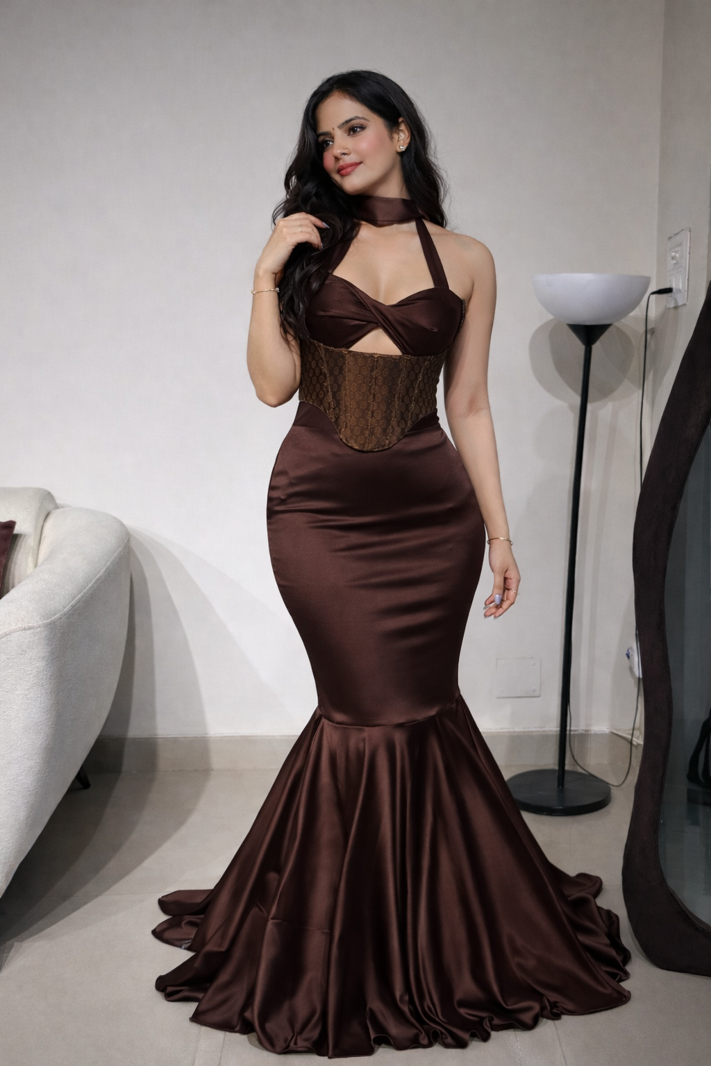 Brown mehfil with skirt