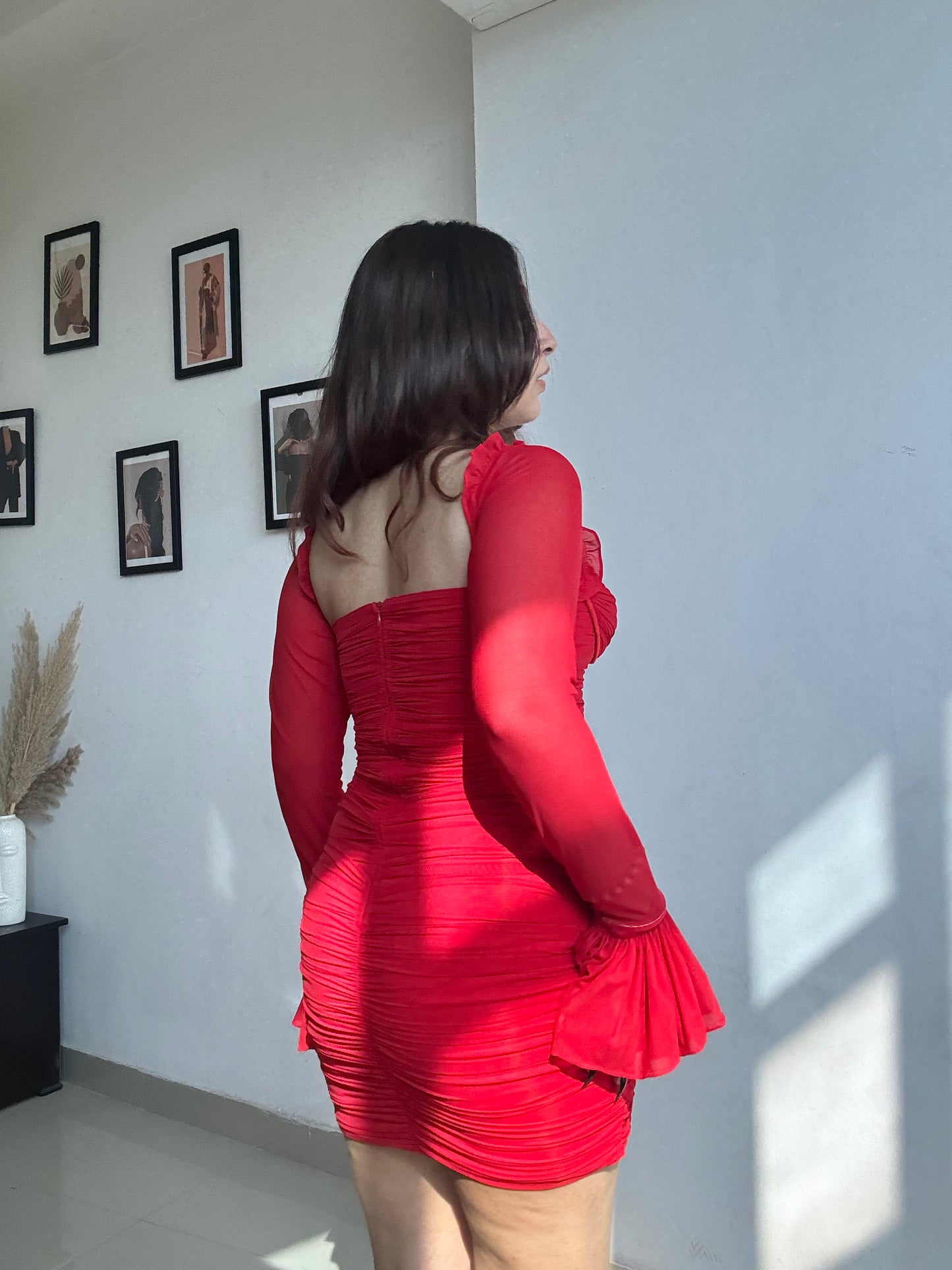 Red ruched dress