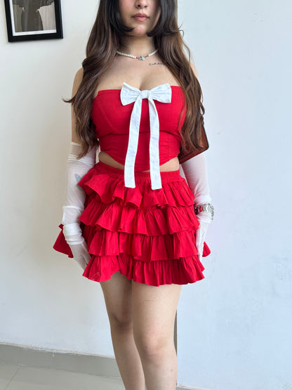 Red bow co ord