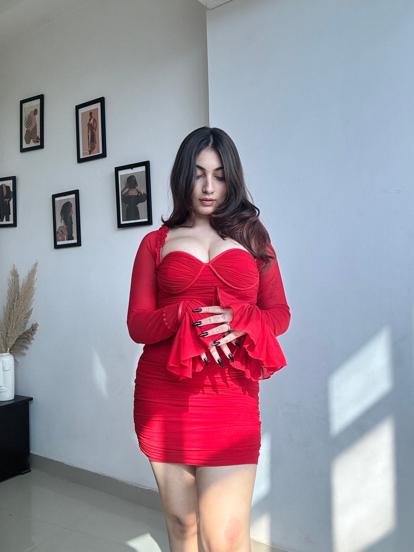 Red ruched dress