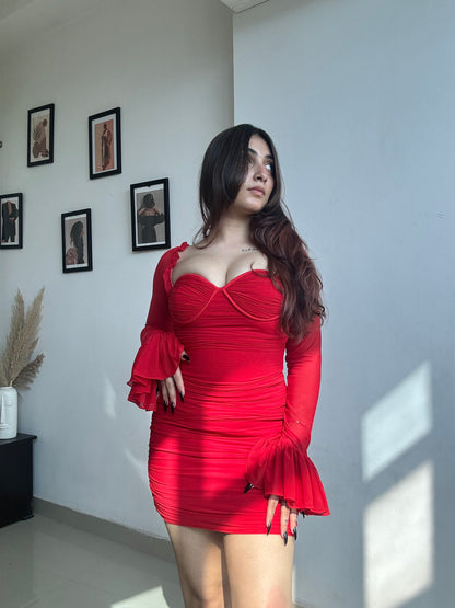 Red ruched dress