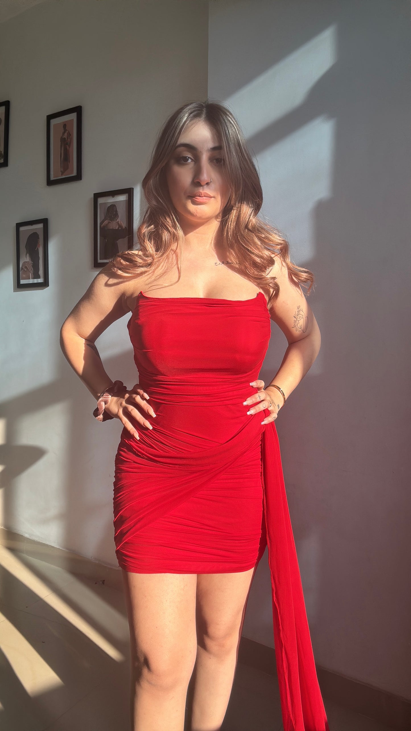 Drape red dress