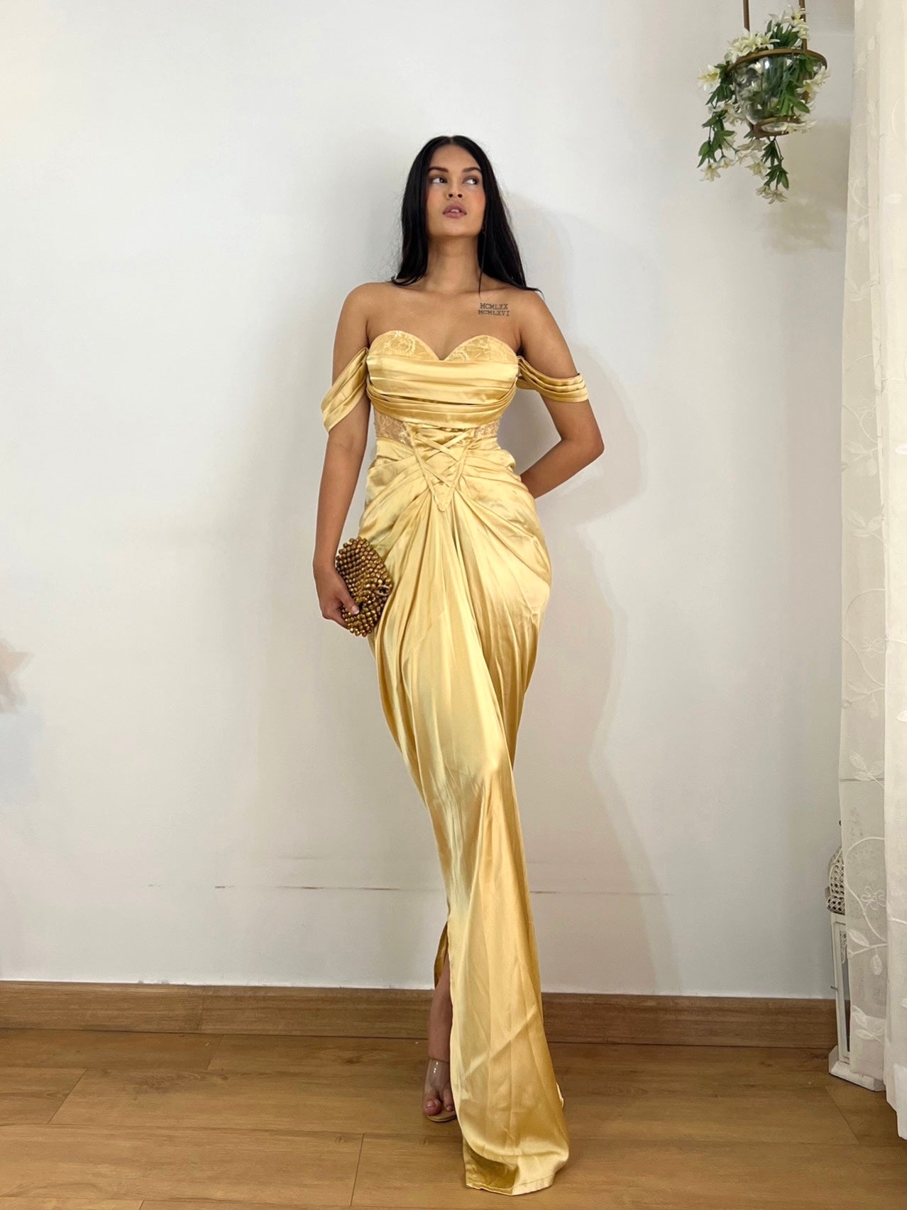 Gold drape dress