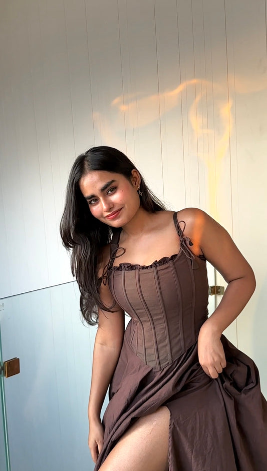 Brown corset top and dress set