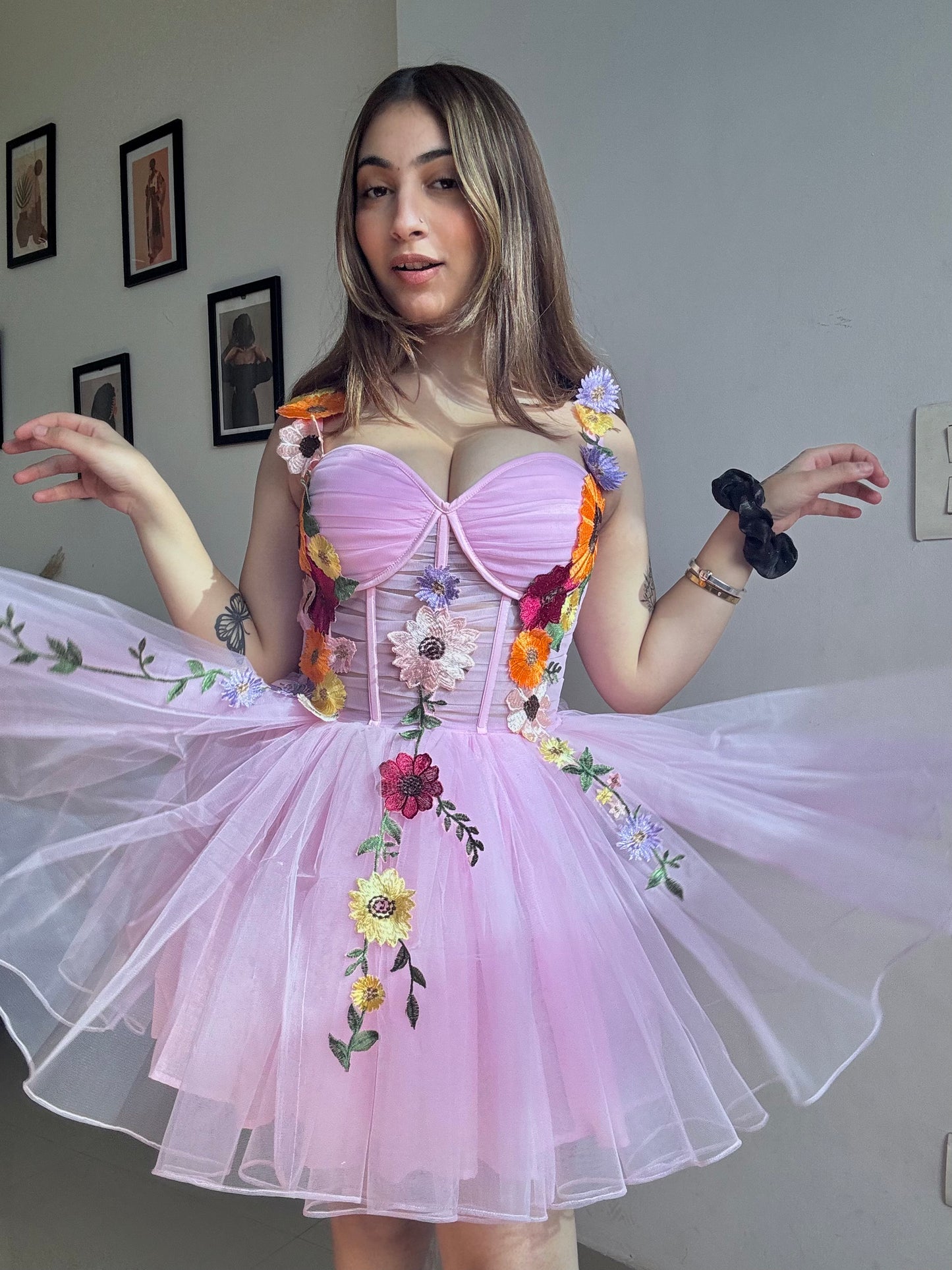 Blushing corset pink flower dress