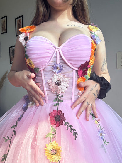 Blushing corset pink flower dress