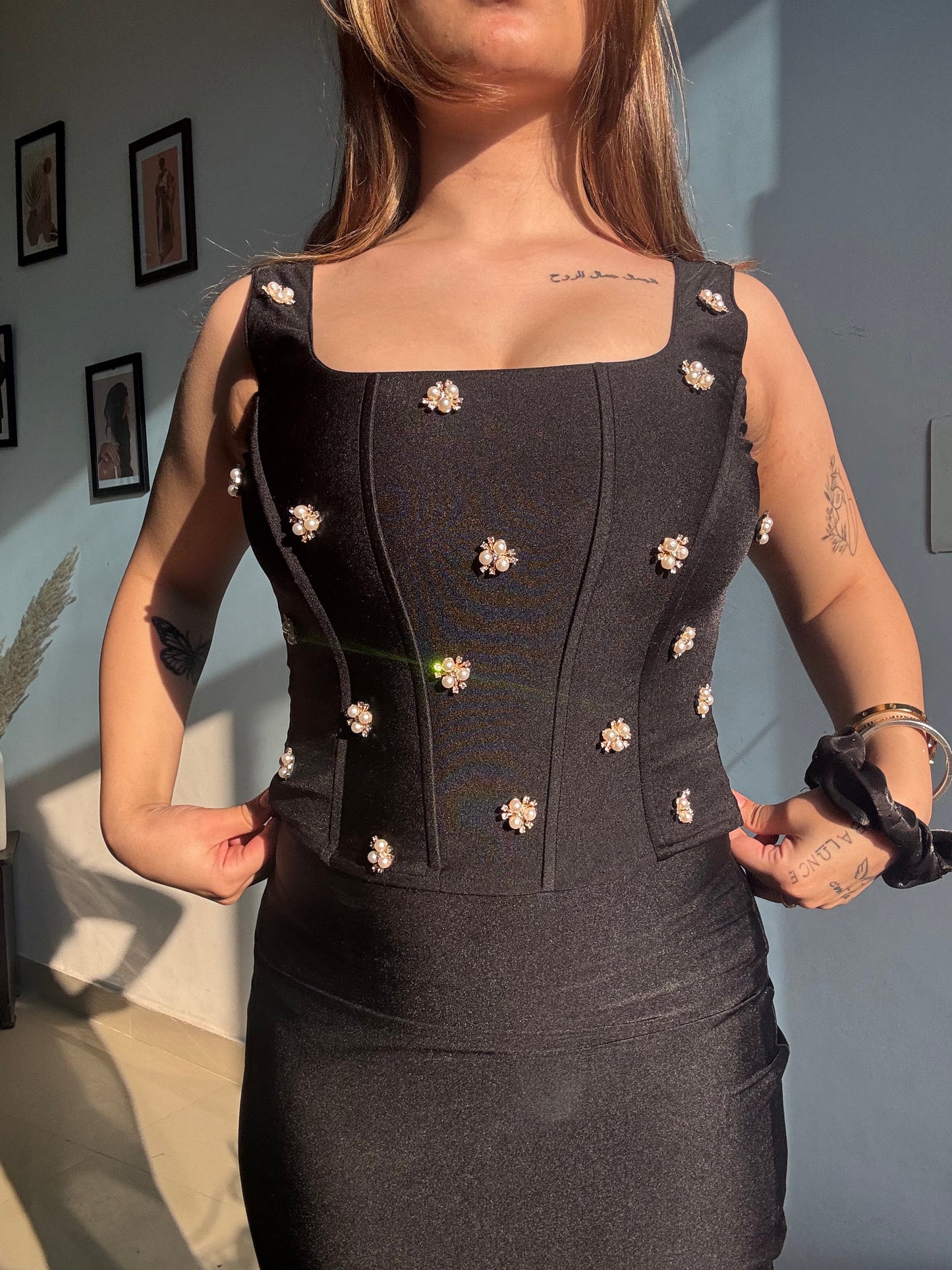 Pearl black corset top