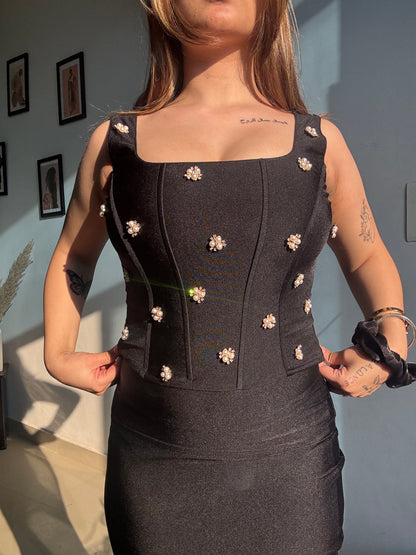 Pearl black corset top