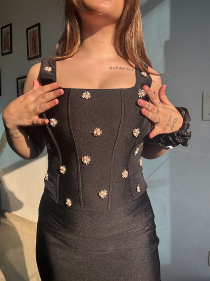 Pearl black corset top