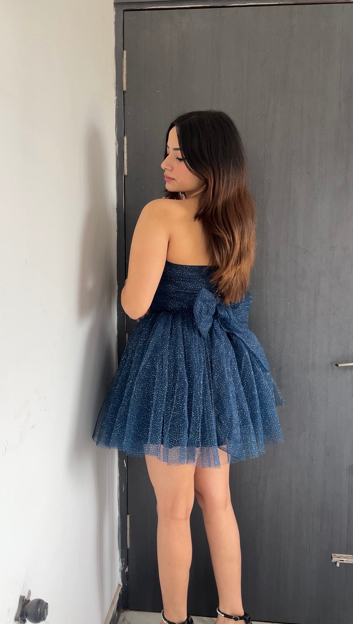 Blue shimmer bow dress